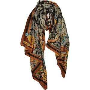 Women Brown/Paisley Long Stain Mulberry Silk Shawl Lightweight Sunscreen Scarf